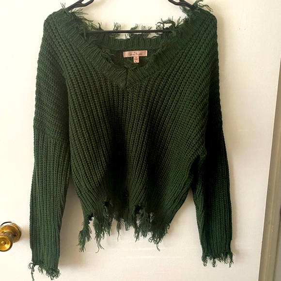Love Tree Sweaters - Love Tree Green Frayed Sweater